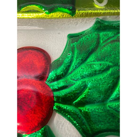 NEW Hand-Painted Glass Serving Tray Platter 14x9 Christmas Holly Leaves - Picture 5 of 8